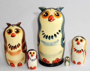 Funny Owl grey Babushka Matryoshka nesting Doll Babooshki Babushkas