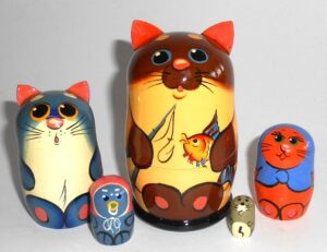 Funny Cat-fisherman Babushka Matryoshka nesting Doll Babooshki Babushkas