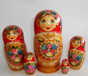 LARGE Klara in red scarf gold dress Babushka Matryoshka nesting Doll Babooshki Babushkas