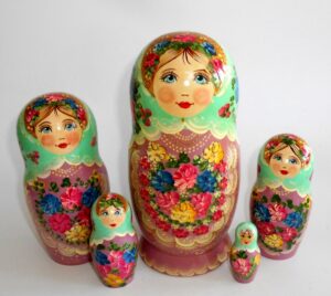 LARGE Klara in pale green scarf oldrose dress Babushka Matryoshka nesting Doll Babooshki Babushkas