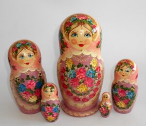 LARGE Klara in pink scarf oldrose dress Babushka Matryoshka nesting Doll Babooshki Babushkas