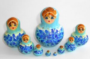 Girl in light blue dress 9-set Babushka Matryoshka nesting Doll  Babooshki Babushkas