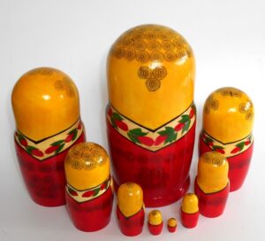 XLarge Semenov yellow scarf 9-set nesting Doll Babooshki s Classic Village Traditional