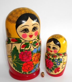 XLarge Semenov yellow scarf 9-set nesting Doll Babooshki s Classic Village Traditional