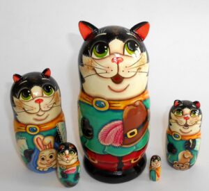 Puss in Boots Babushka Matryoshka nesting Doll Babooshki Babushkas