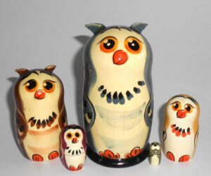 Small grey Owl Babushka Matryoshka nesting Doll Babooshki Babushkas