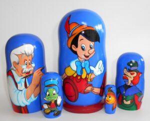 Pinocchio on dark blue nesting Doll Babooshki s