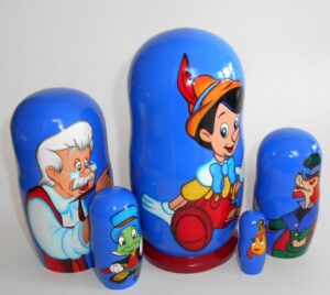 Pinocchio on dark blue nesting Doll Babooshki s