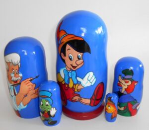 Pinocchio on dark blue nesting Doll Babooshki s