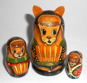 Dog in Winter hat with puppies small 3-set Babushka Matryoshka nesting Doll Babooshki Babushkas