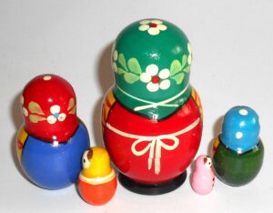 Village 5 set cyan scarf red dress nesting Doll Babooshki s Classic Village Traditional