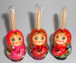 3 x Babushka Toothpick holder set arty