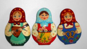 3 x Babushka Brooches with safety pin