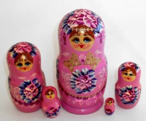 Girl in pink dress with butterflies Babushka Matryoshka nesting Doll Babooshki Babushkas