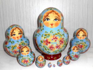 Irina (blue/burgundy)10-set Babushka Matryoshka nesting Doll  Babooshki Babushkas