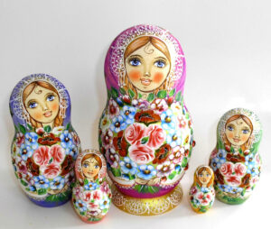 Kira purple scarf purple back flowers Babushka Matryoshka nesting Doll Babooshki Babushkas