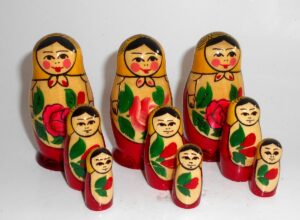 Collection of THREE Semenov yellow scarf 3-set Babushkas  Babushka Matryoshka nesting Doll Babooshki Babushkas Classic Village Traditional