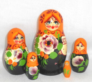 Vyatka floral yellow  Orangie scarf 5-set Babushka Matryoshka nesting Doll Babooshki Babushkas Classic Village Traditional