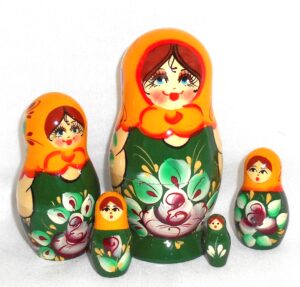 Vyatka pink rose green dress 5-set Babushka Matryoshka nesting Doll Babooshki Babushkas Classic Village Traditional