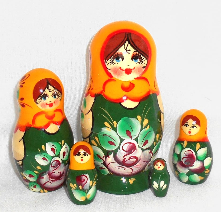 Vyatka pink rose green dress 5-set nesting Doll Babooshki s Classic Village Traditional