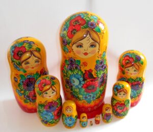 GIANT Ksenia with bird yellow scarf huge 10-set Babushka Matryoshka nesting Doll Babooshki Babushkas