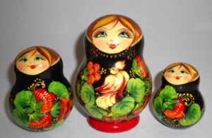 Ksenia with bird black dress 10-set nesting Doll Babooshki s
