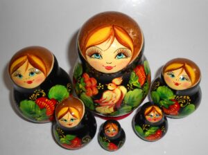 Ksenia with bird black dress 10-set nesting Doll Babooshki s