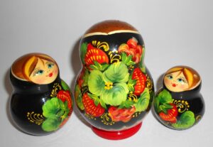 Ksenia with bird black dress 10-set nesting Doll Babooshki s