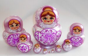 Sonya white purple dress 10-set Babushka Matryoshka nesting Doll  Babooshki Babushkas