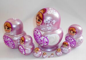 Sonya white purple dress 10-set nesting Doll Babooshki s