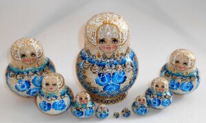Nata in white blue lace dress 10-set Babushka Matryoshka nesting Doll  Babooshki Babushkas