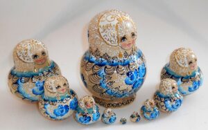 Nata in white blue lace dress 10-set nesting Doll Babooshki s