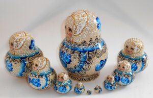 Nata in white blue lace dress 10-set nesting Doll Babooshki s