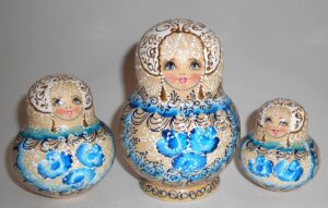 Nata in white blue lace dress 10-set nesting Doll Babooshki s