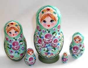 Pastel Vera in green dress Babushka Matryoshka nesting Doll Babooshki Babushkas