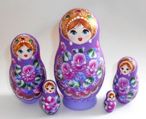 Pastel Vera in purple dress Babushka Matryoshka nesting Doll Babooshki Babushkas