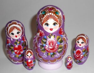 Pastel Vera in faded violet dress Babushka Matryoshka nesting Doll Babooshki Babushkas