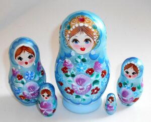 Pastel Vera in blue dress Babushka Matryoshka nesting Doll Babooshki Babushkas