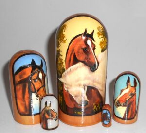Two Horses small Babushka Matryoshka nesting Doll Babooshki Babushkas
