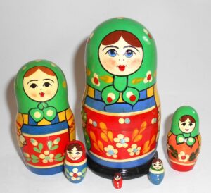 Village 6-set red apron Babushka Matryoshka nesting Doll Babooshki Babushkas Classic Village Traditional