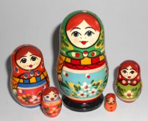 Village 5-set red apron Babushka Matryoshka nesting Doll Babooshki Babushkas Classic Village Traditional