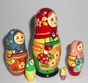 Village 5-set tall red scarf sandy apron nesting Doll Babooshki s Classic Village Traditional