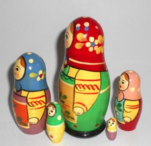 Village 5-set tall red scarf sandy apron nesting Doll Babooshki s Classic Village Traditional