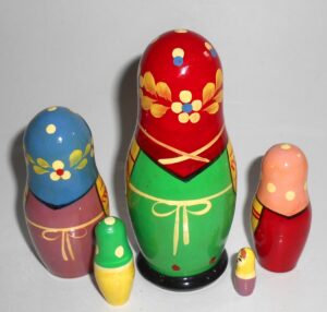 Village 5-set tall red scarf sandy apron nesting Doll Babooshki s Classic Village Traditional