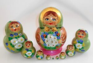 Elena in green scarf 10-set Babushka Matryoshka nesting Doll Babooshki Babushkas