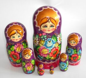 Vera purple scarf 7-set huge Babushka Matryoshka nesting Doll Babooshki Babushkas