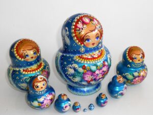 Olga in blue 10-set nesting Doll Babooshki s