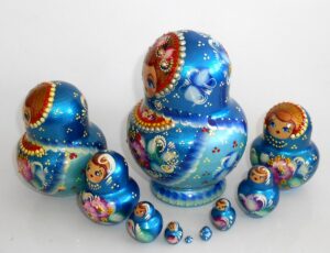 Olga in blue 10-set nesting Doll Babooshki s