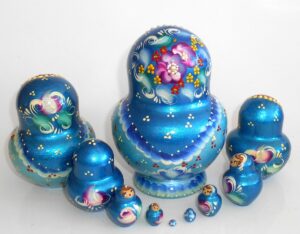 Olga in blue 10-set nesting Doll Babooshki s