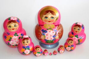 Elena in pink scarf 10-set Babushka Matryoshka nesting Doll Babooshki Babushkas